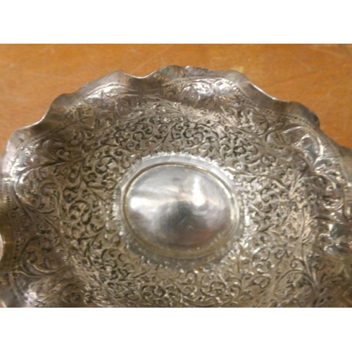 97 - Indian white metal embossed bowl.