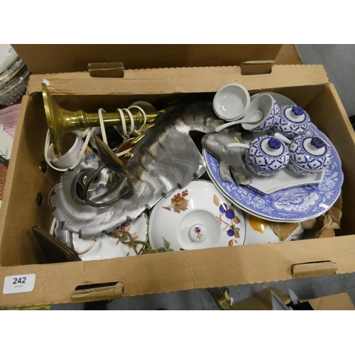 242 - Large box of dinnerware etc.