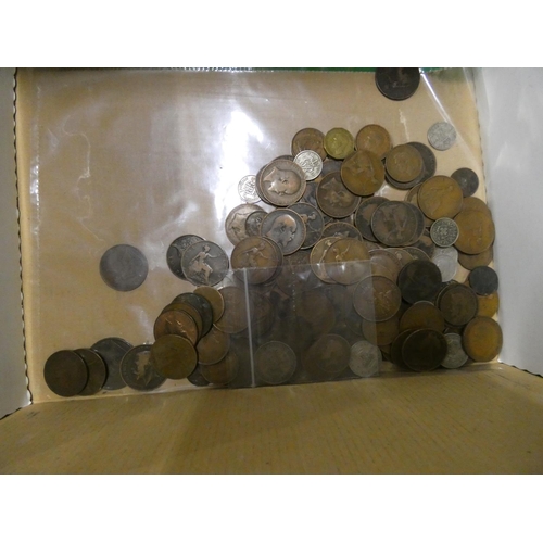 256 - Box of vintage British coins mostly pennies and half pennies.