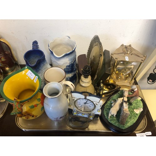 265 - Assortment of items including various mantle clocks, jugs, Leonardo collection group figure of a far... 