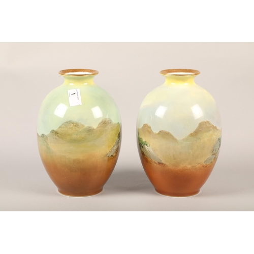 1 - Pair of Royal Doulton vases 22.5 cm, (2),