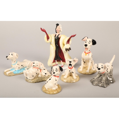 22 - Seven Royal Doulton '101 Dalmation' figures, including Cruella de Ville, Pongo, Rolly, (7)