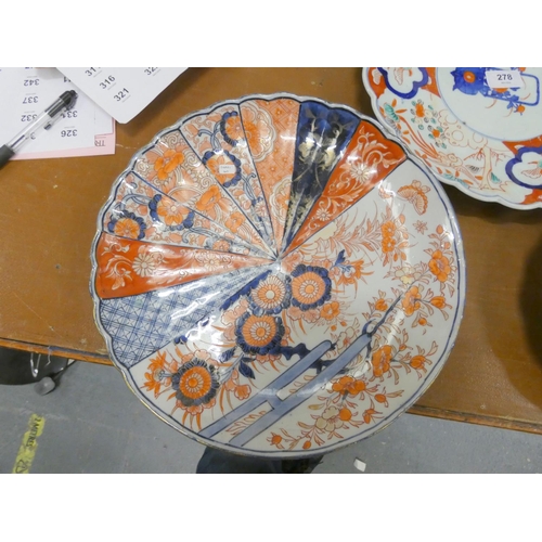 278 - Two large Imari chargers circ. 1850's 30cm dia. and a Imari Dish. 21cm