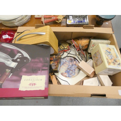 291 - Box of various household to include radio, collectors plate etc.