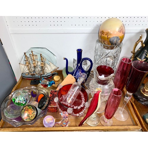 246 - Collection of glassware to include cranberry dish, flower vases, paperweights (including Caithness),... 