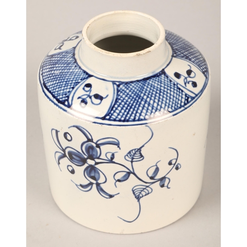 163 - Early English blue and white tea caddy, mark to base, 10 cm high