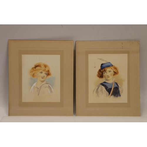 12 - Manner of TOM SCOTT RSA RSW (1854-1927) Two half length portraits of girls Watercolour, signed and d... 