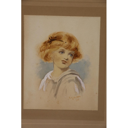 12 - Manner of TOM SCOTT RSA RSW (1854-1927) Two half length portraits of girls Watercolour, signed and d... 