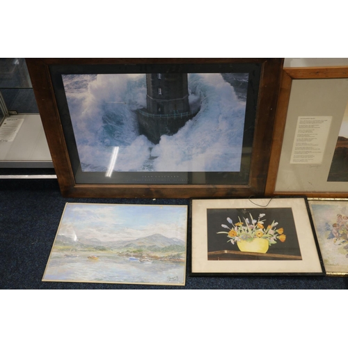 14 - Group of paintings and prints to include a watercolour of a fisherman, etc. (10+)