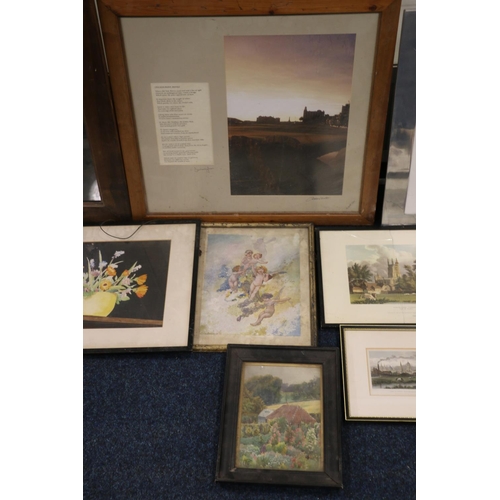 14 - Group of paintings and prints to include a watercolour of a fisherman, etc. (10+)