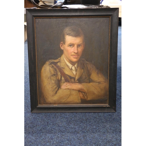 15 - 20TH CENTURY SCHOOL Half length portrait of an army officer Oil painting on canvas, signed indistinc... 