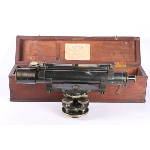 23 - A Adie & Son of Edinburgh surveyors level theodolite in original wooden case with paper label, m... 