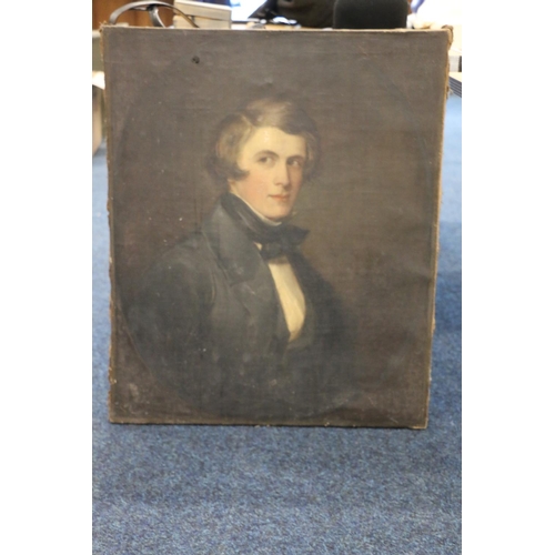 4 - 19TH CENTURY SCHOOL Half length portrait of a young gentleman Oil painting on canvas, unsigned, 75cm... 