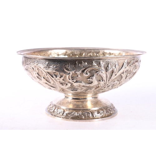 45 - Dutch white metal bowl with all over repoussé decoration including beasts, phoenix, dragon et... 