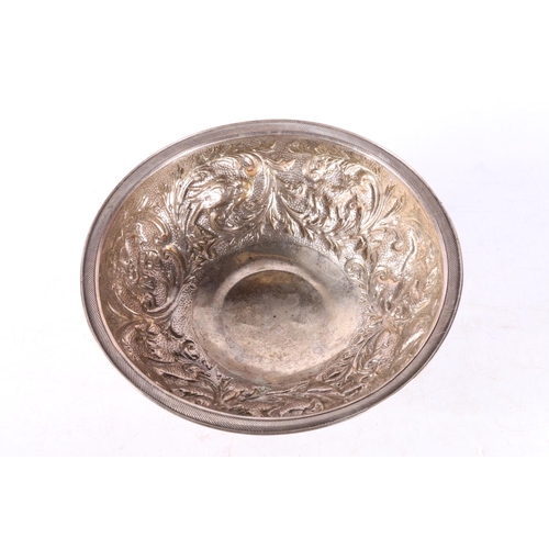 45 - Dutch white metal bowl with all over repoussé decoration including beasts, phoenix, dragon et... 