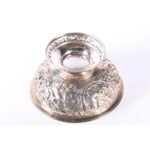 45 - Dutch white metal bowl with all over repoussé decoration including beasts, phoenix, dragon et... 