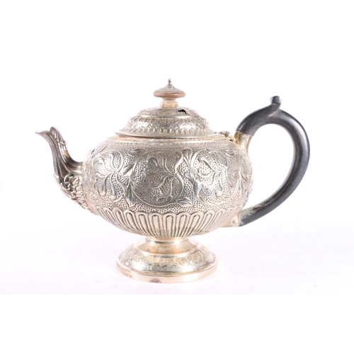 46 - Georgian silver bullet shaped teapot with all over floral decoration by Edward Thomason, Birmingham ... 