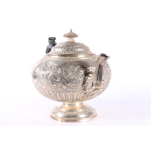 46 - Georgian silver bullet shaped teapot with all over floral decoration by Edward Thomason, Birmingham ... 