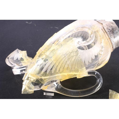 48 - Victorian glass novelty wine ewer in the form of a parrot, the silver mounts by Alexander Crichton L... 