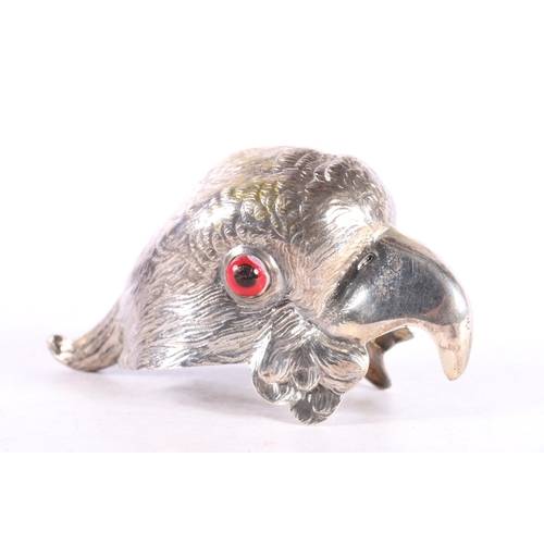 48 - Victorian glass novelty wine ewer in the form of a parrot, the silver mounts by Alexander Crichton L... 