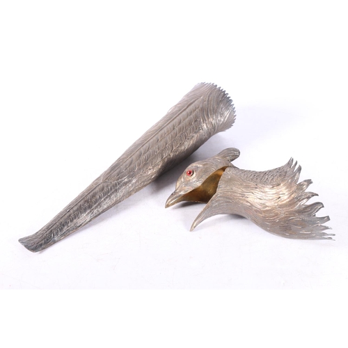 48B - Victorian novelty wine ewer silver mounts in the form of a pheasants head and tail, by Sampson ... 