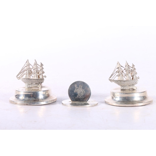 50 - Pair of silver menu holder stands with HMS Victory surmounts by Levi & Salaman, London 1901 and ... 