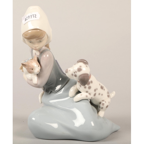 178 - Lladro girl with puppy and kitten, 17 cm high