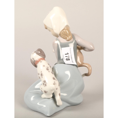 178 - Lladro girl with puppy and kitten, 17 cm high