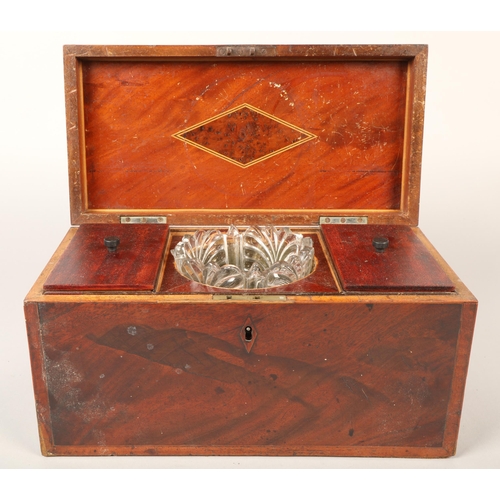 212 - 19th century inlaid mahogany tea caddy with mixing bowl