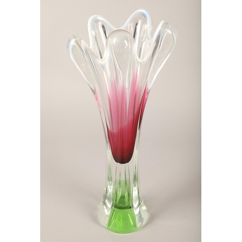 190 - Studio glass vase, 37 cm high with bowl, (2)