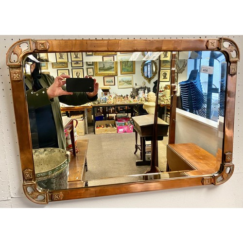 406 - Copper mounted arts and crafts style mirror, 67 x 46 cm