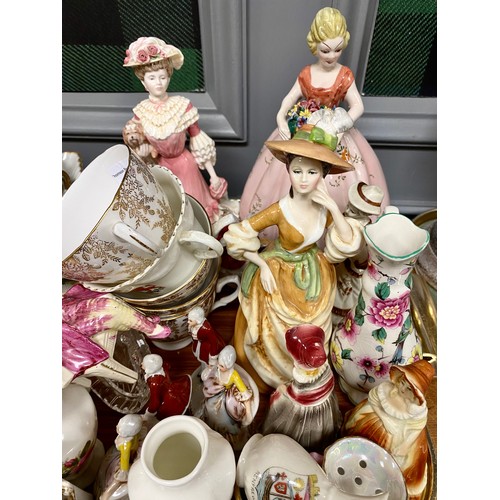 297 - Tray to include lady figurines, ginger jar, decorative plates, small glass vases, etc