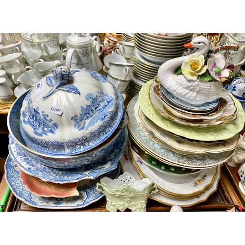 296 - Assorted decorative plates, cloche, ceramic posy flowers, etc