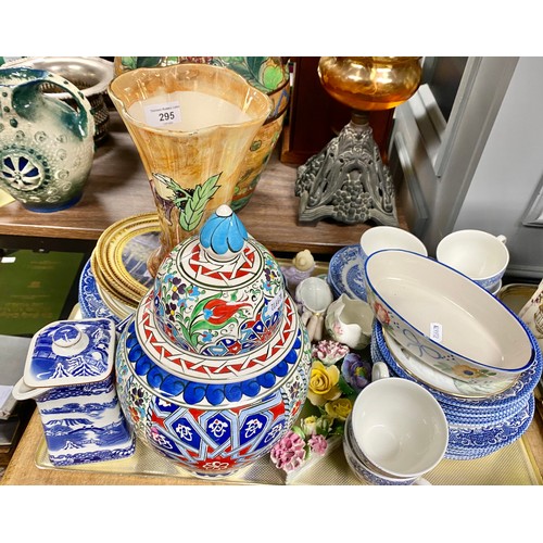 295 - Assorted Oriental-style blue and white ceramics, ginger jar and cover, vase, etc