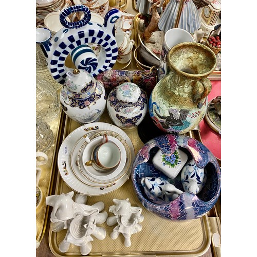 283 - Oriental ginger jars, classical style twin-handled vase, assorted teacups and saucers, etc