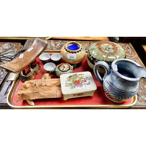 274 - Silver nail file, Paragon trinket box, porcelain jug, etc