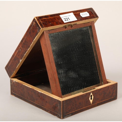 221 - 19th century inlaid travelling toilet box with integral mirror