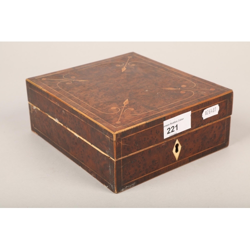 221 - 19th century inlaid travelling toilet box with integral mirror