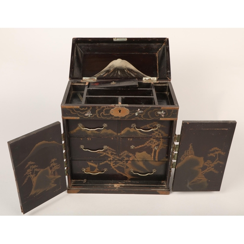 237 - Oriental lacquer tabletop cabinet with fitted interior, 29cm height