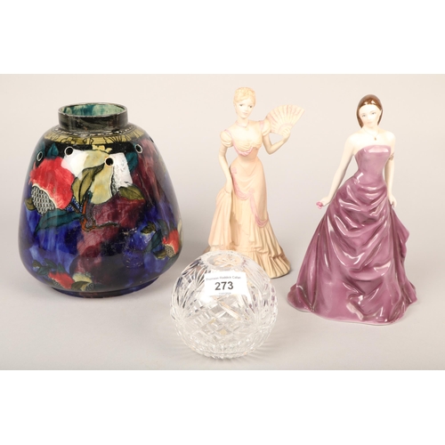 273 - Royal Worcester figure, 'Be Mine'; Coalport figure, 'Evening at the Opera'; Edinburgh Crystal circul... 