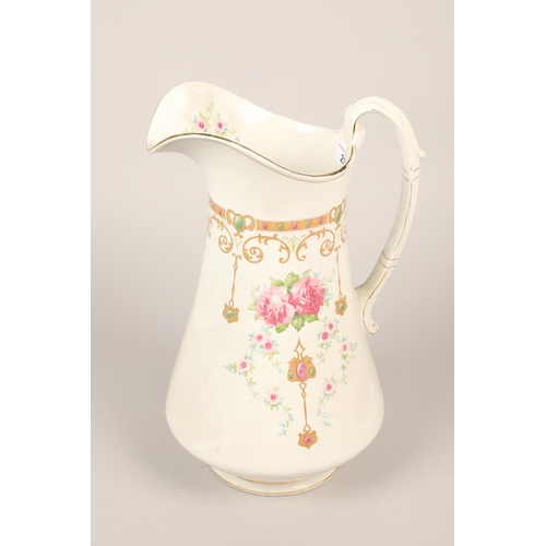 278 - Large ewer with floral design, 35cm height