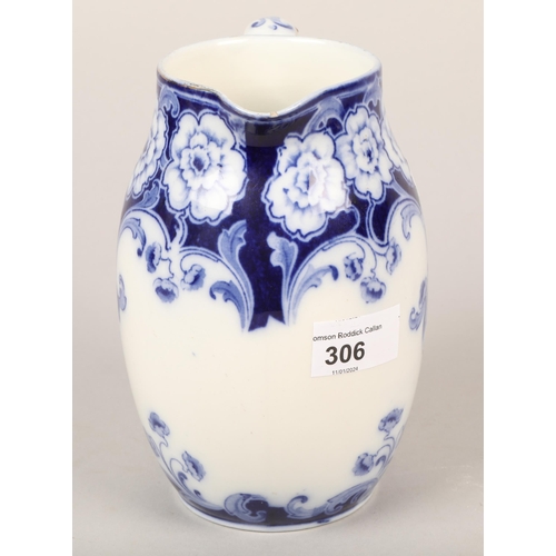 306 - Royal Doulton blue and white jug with floral decoration, 17cm height