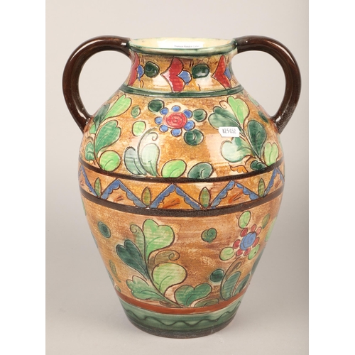 308 - Large twin-handled vase with floral design