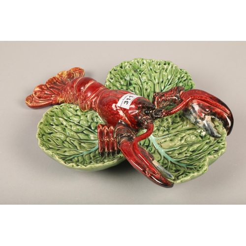 311 - Three-section Portuguese  dish decorated with figure of a lobster