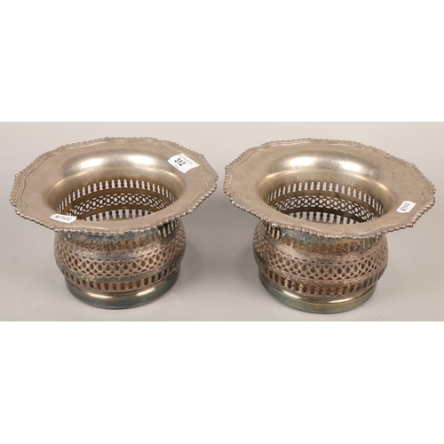 312 - Pair of Silver plated pierced wine coaster