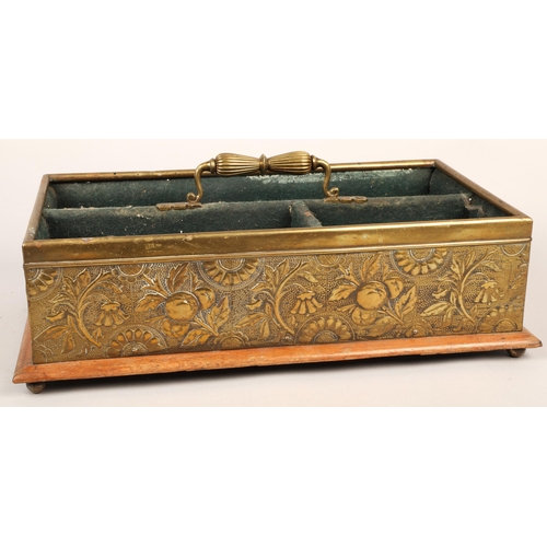 331 - Three-part brass and wood box with handle