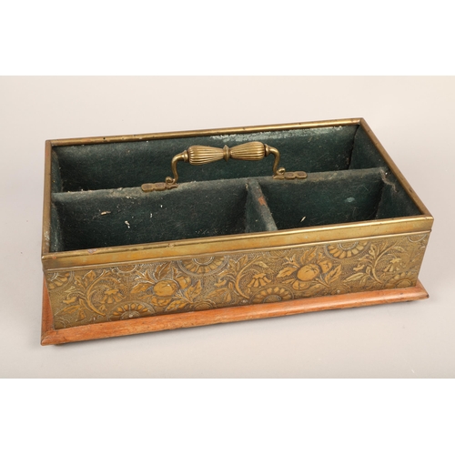 331 - Three-part brass and wood box with handle