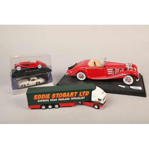 334 - Model cars including Mercedes-Benz 500K Special Roadster, Mercedes 300SL 1954, etc