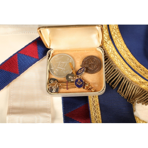 389 - Briefcase containing a variety of Masonic ephemera such as cufflinks, sashes, pamphlets, etc