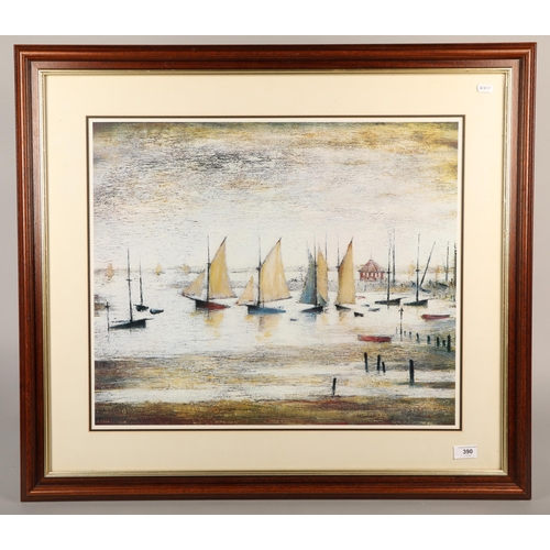 390 - L S Lowry, 'Yachts at Lytham' Print, 62 x 52 cm (86 x75cm including frame)